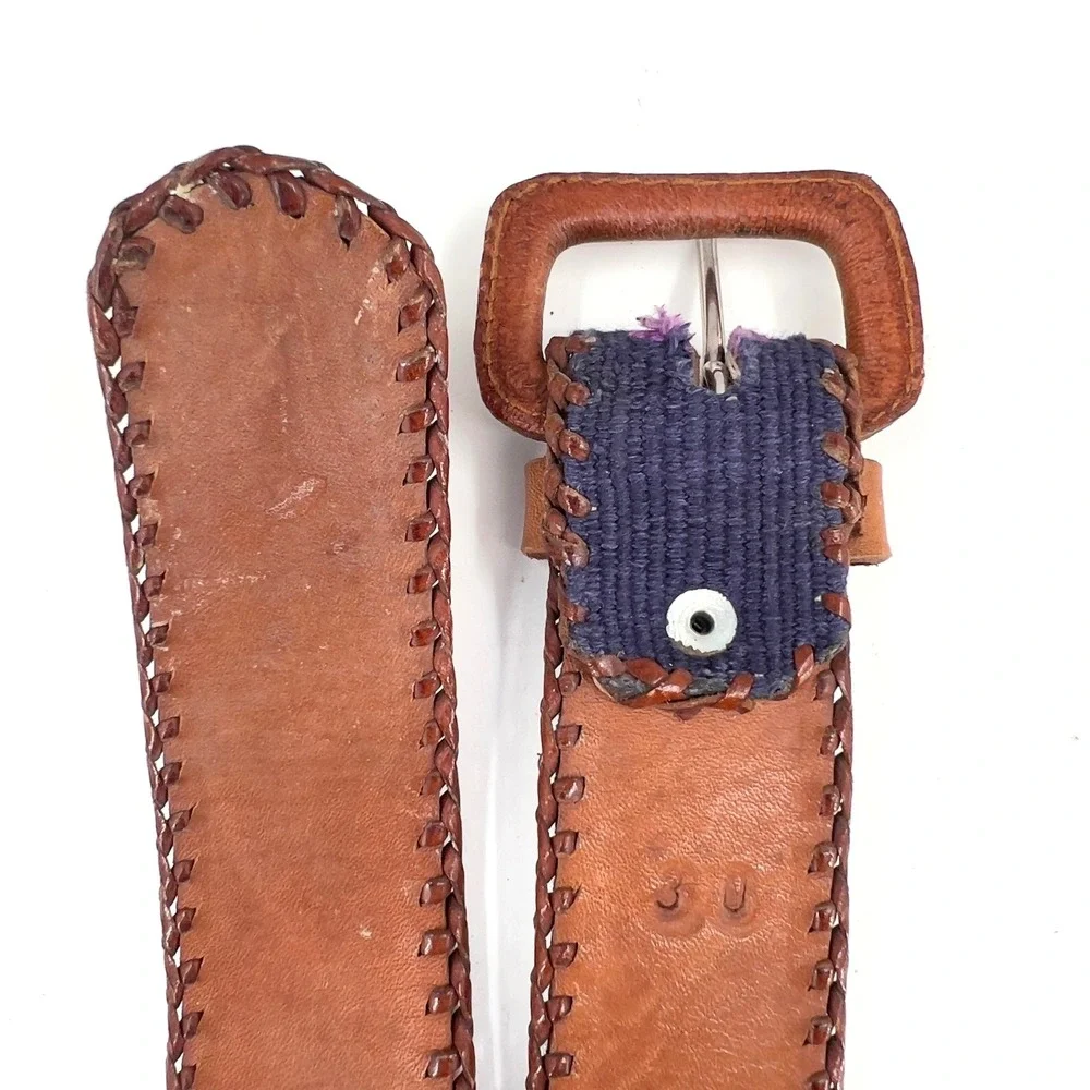 Men's 30 Handmade Guatemalan Belt Woven Textile Leather Boho Southwestern Unisex